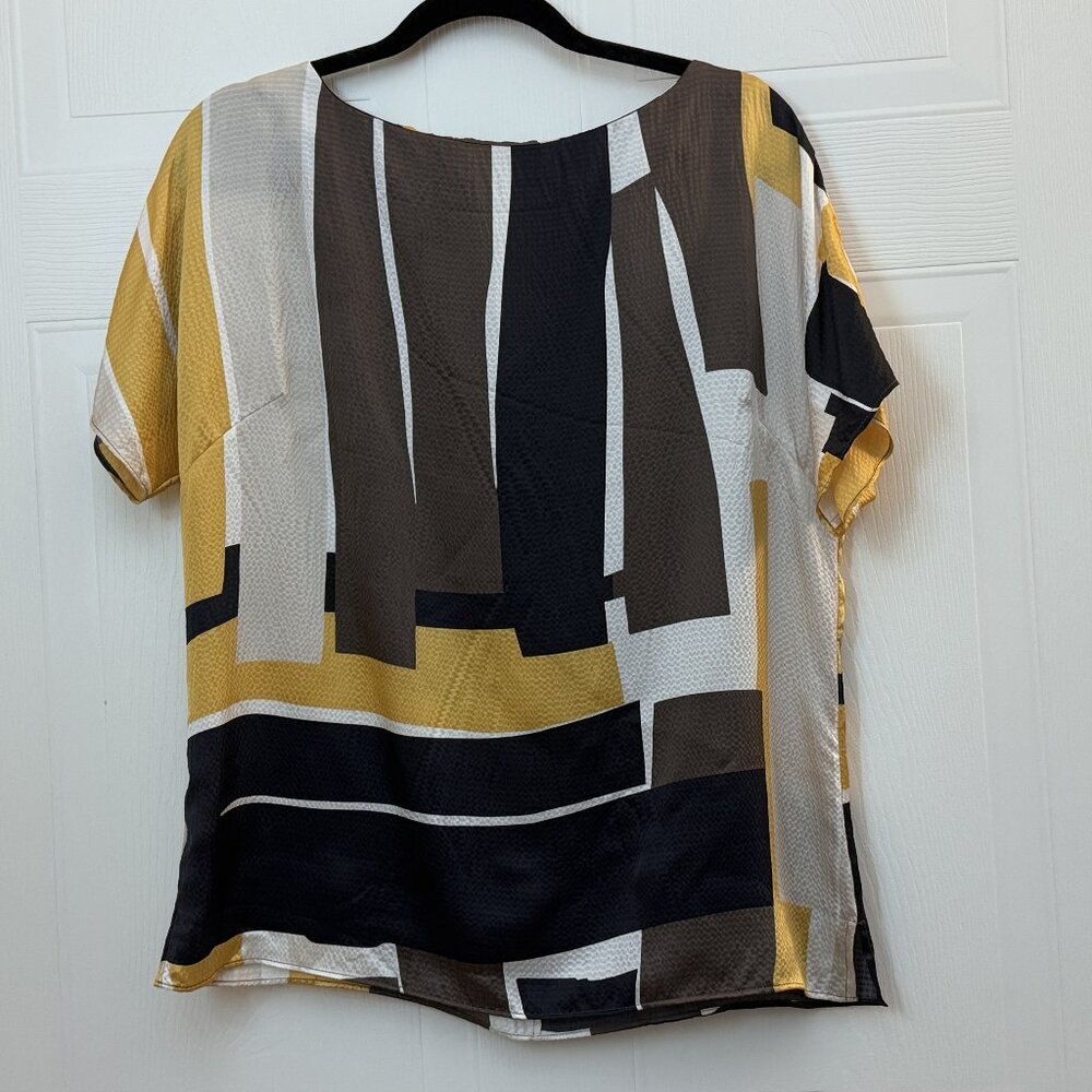 St. John Color Block Silk Blouse Size 10 White Yellow Black Brown